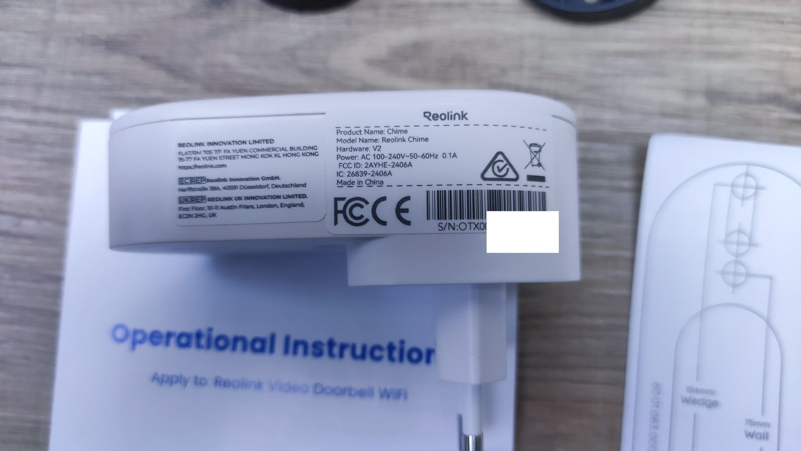Reolink Video Doorbell WiFi Video-Türklingel mit Chime, I37221