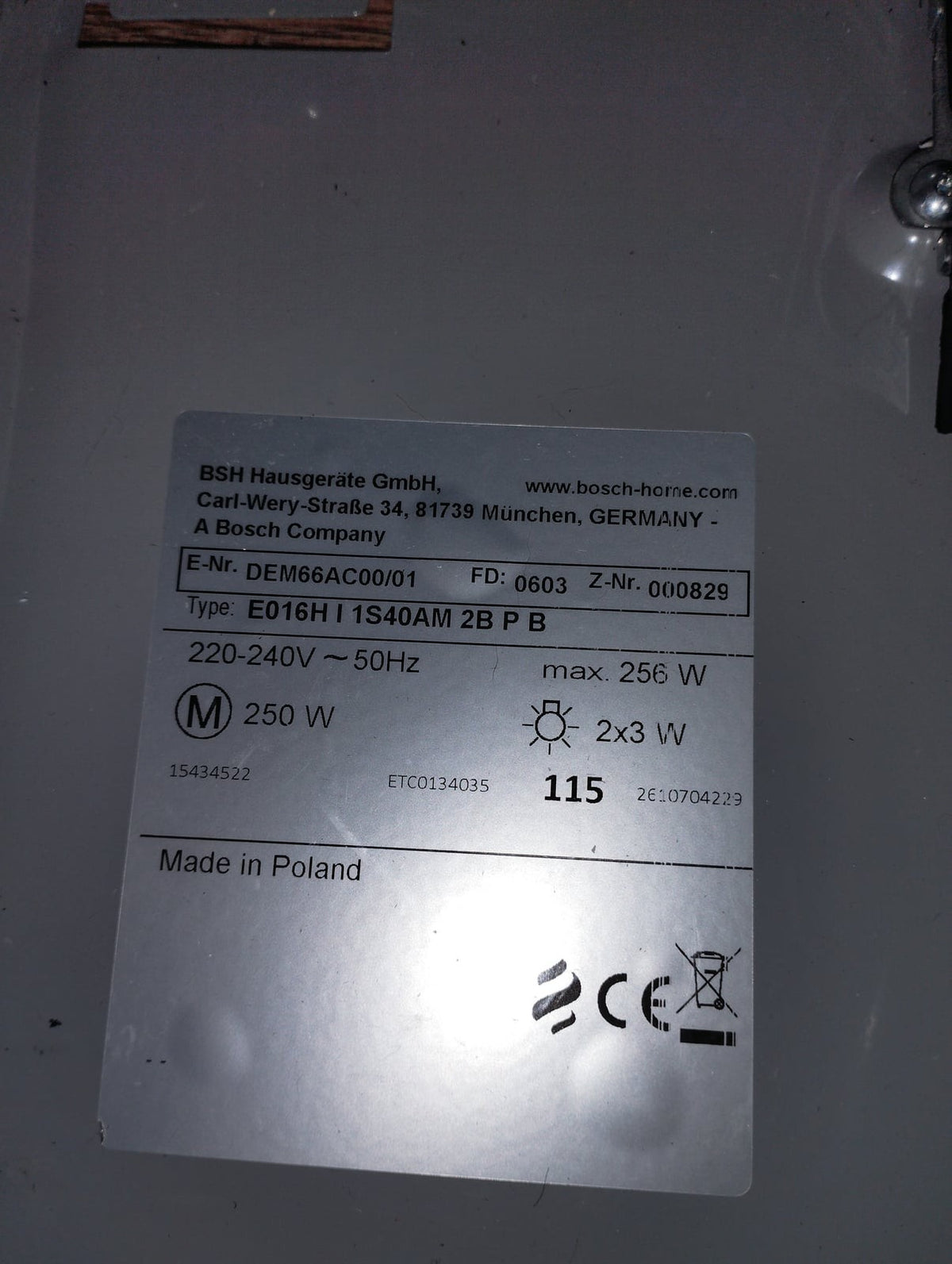 Bosch E016H I 1S40AM 2B P B Zwischenbau-Dunstabzugshaube DEM66AC00