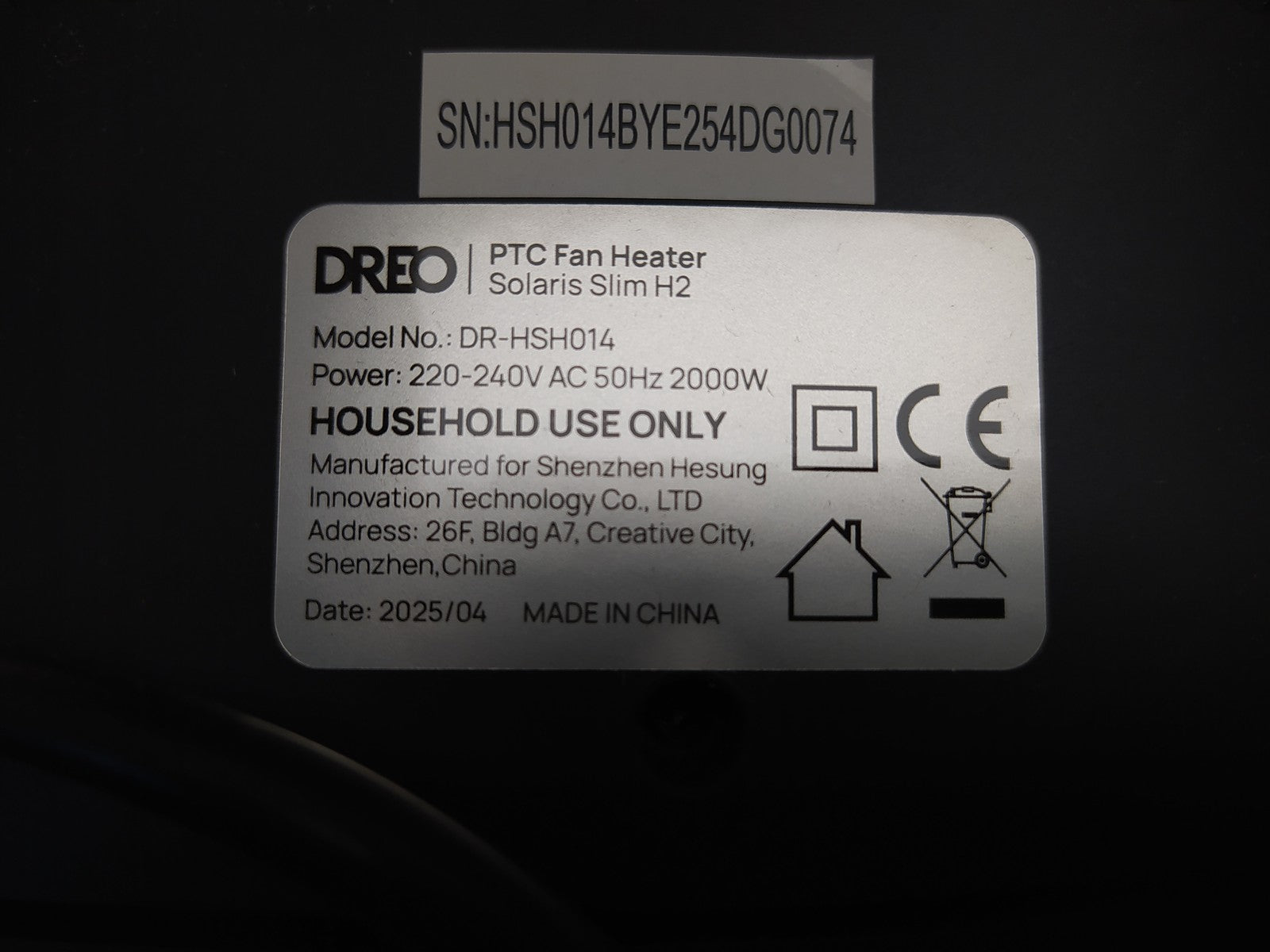 DREO Solaris Slim H2 Heizlüfter Energiesparend Leise, 2000W, I37358