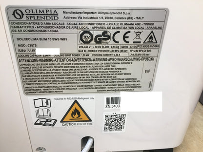 Olimpia Splendid Dolceclima Slim 10 SWS Wifi Tragbare Klimaanlage 10.000 BTU