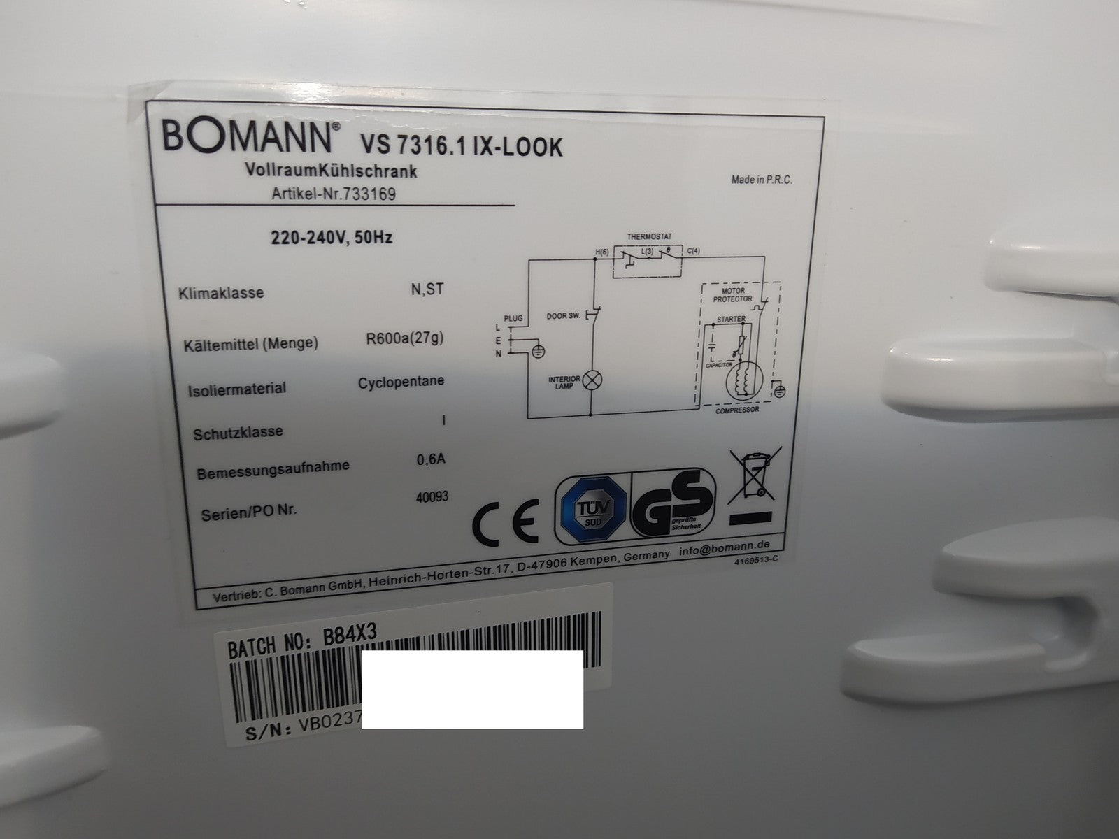 Bomann VS 7316.1 IX Vollraumkühlschrank 242L Edelstahl-Optik (733169) I34652
