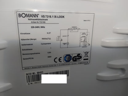 Bomann VS 7316.1 IX Vollraumkühlschrank 242L Edelstahl-Optik (733169) I34652