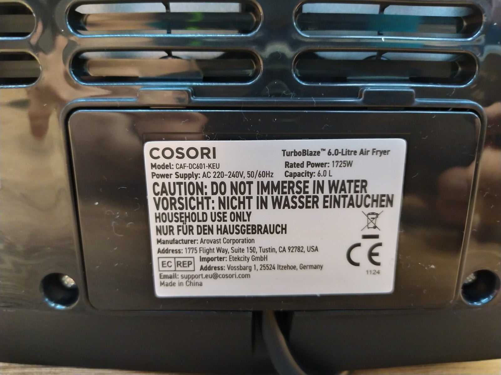 Cosori CAF-DC601-KEU Air Fryer XXL Heißluftfritteuse, 6L, I39303