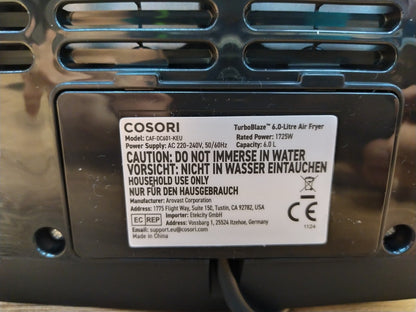 Cosori CAF-DC601-KEU Air Fryer XXL Heißluftfritteuse, 6L, I39303