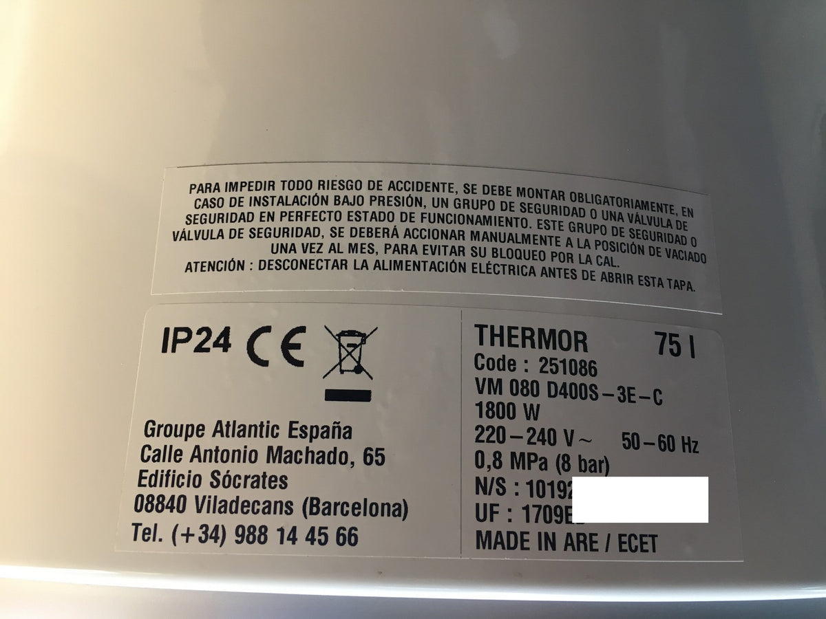 THERMOR Ceramic Elektrischer Warmwasserbereiter (251086) 75L 1800W EEK:B I40795