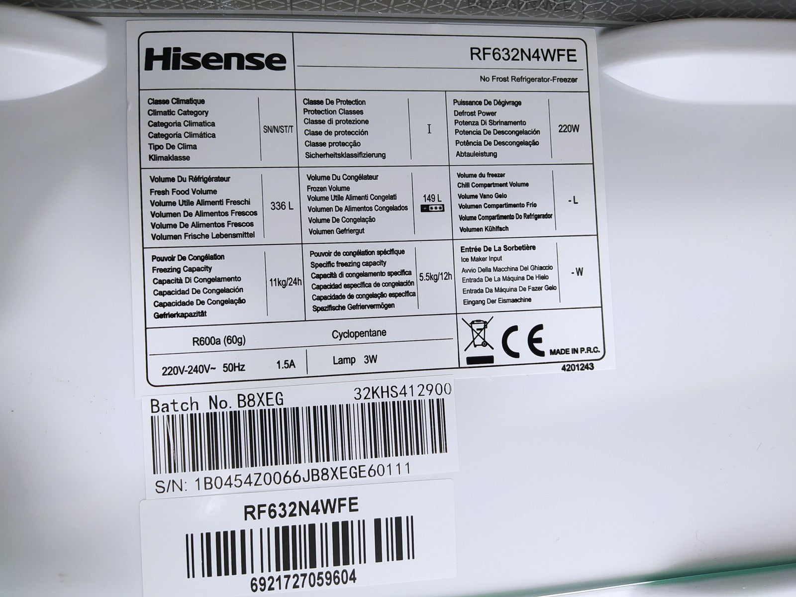 Hisense RF632N4WFE Kühlschrank Freistehend French Door 485 L NoFrost Schwarz