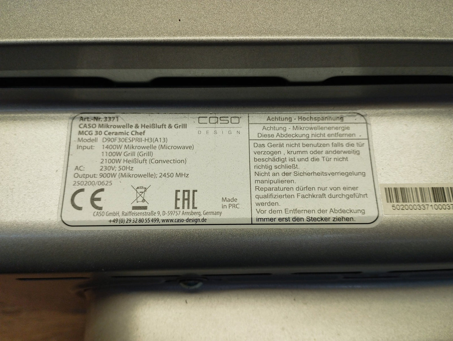 CASO MCG 30 Ceramic chef Mikrowelle mit Grill + Heißluft 2100W 30L, I39492