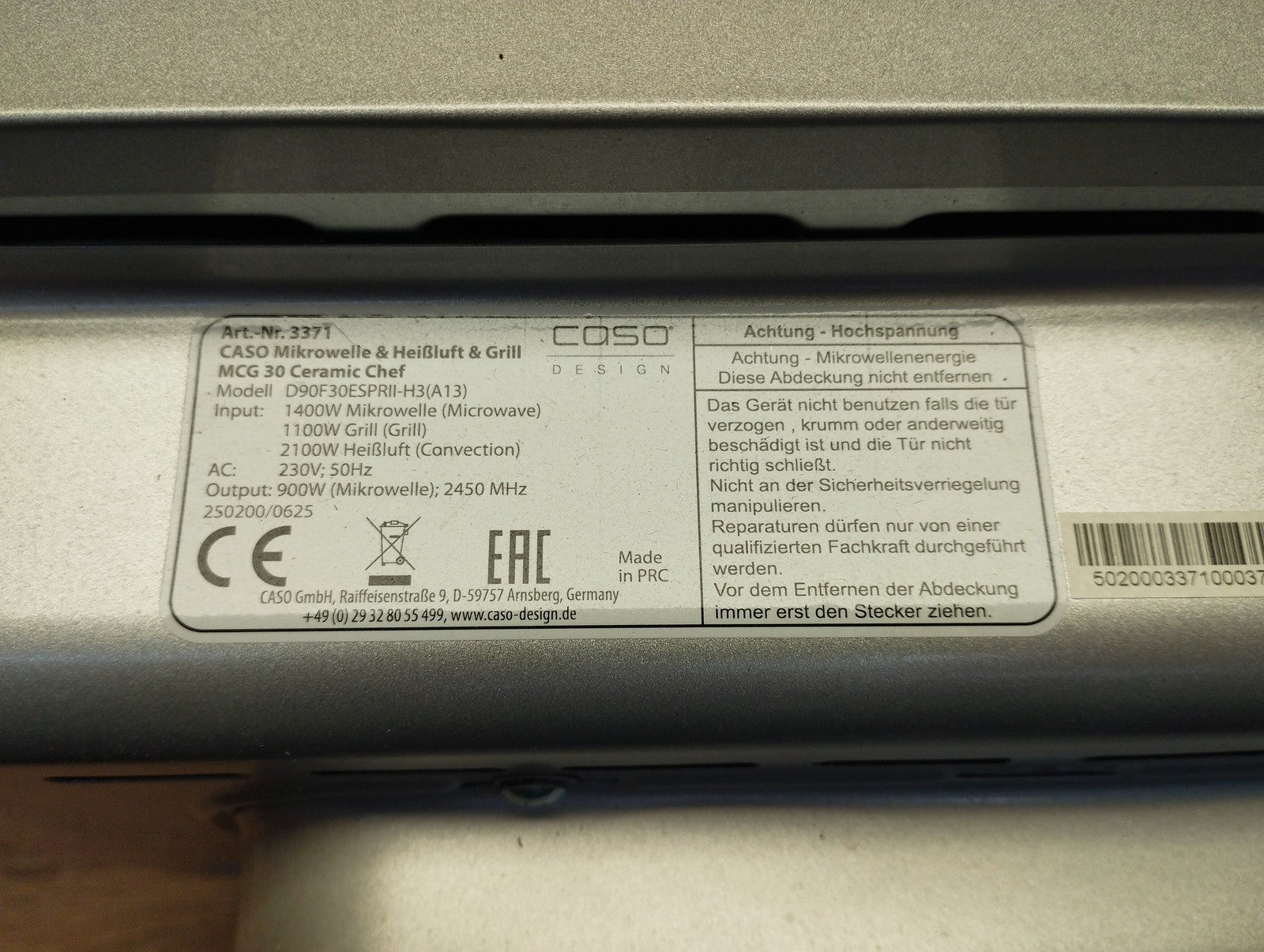 CASO MCG 30 Ceramic chef Mikrowelle mit Grill + Heißluft 2100W 30L, I39492