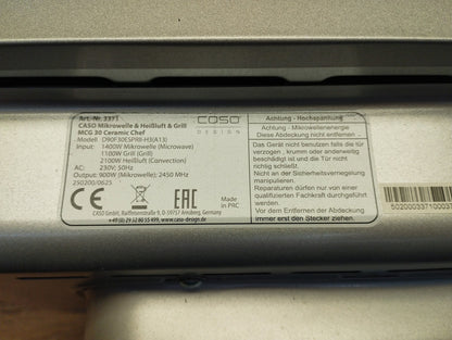 CASO MCG 30 Ceramic chef Mikrowelle mit Grill + Heißluft 2100W 30L, I39492