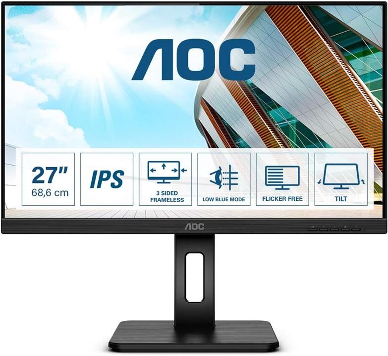 AOC 27P2Q Monitor 27" FHD 1920x1080 VGA DVI HDMI DP USB Hub 75Hz 4ms (GtG)