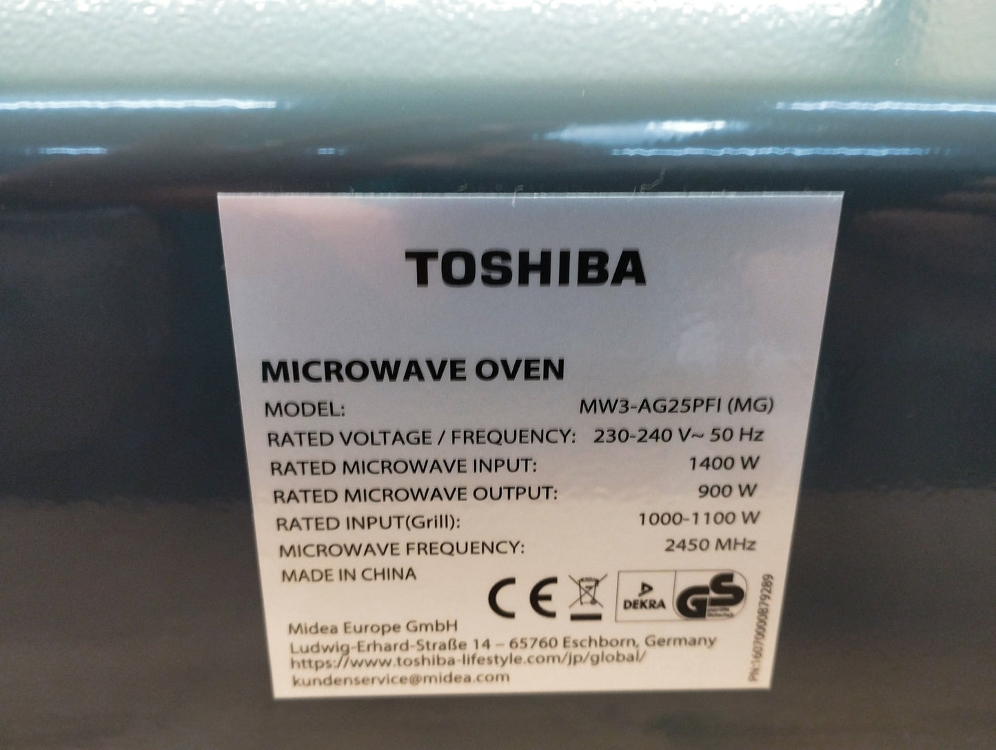 Toshiba MW3-AG25PFI(MG) Mikrowelle mit Grillfunktion, 25L, 900W, 1100W, I39734