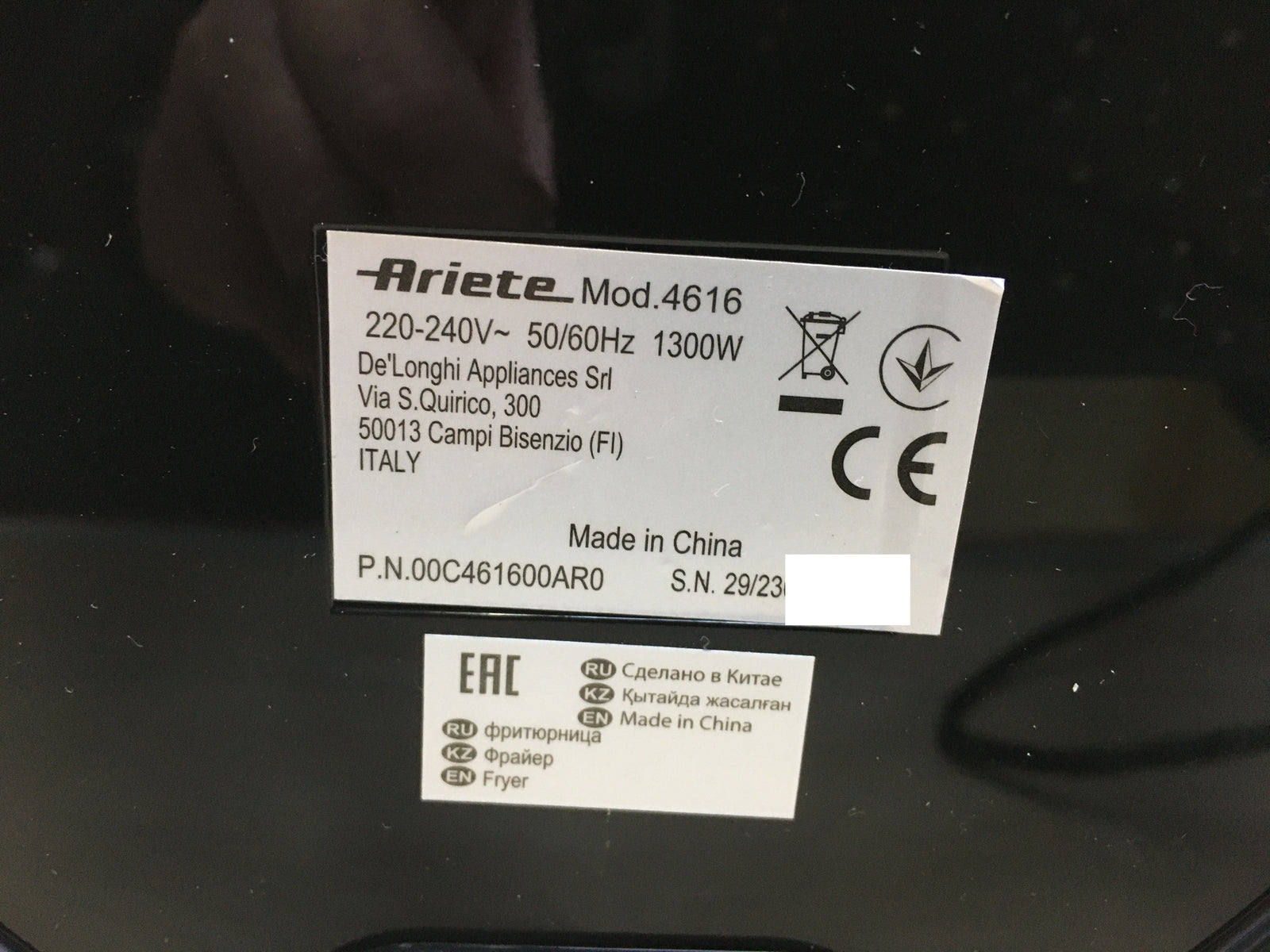 Ariete 4616 Air Fryer digital Heißluftfritteuse, 1300W, 2,6L, I29037