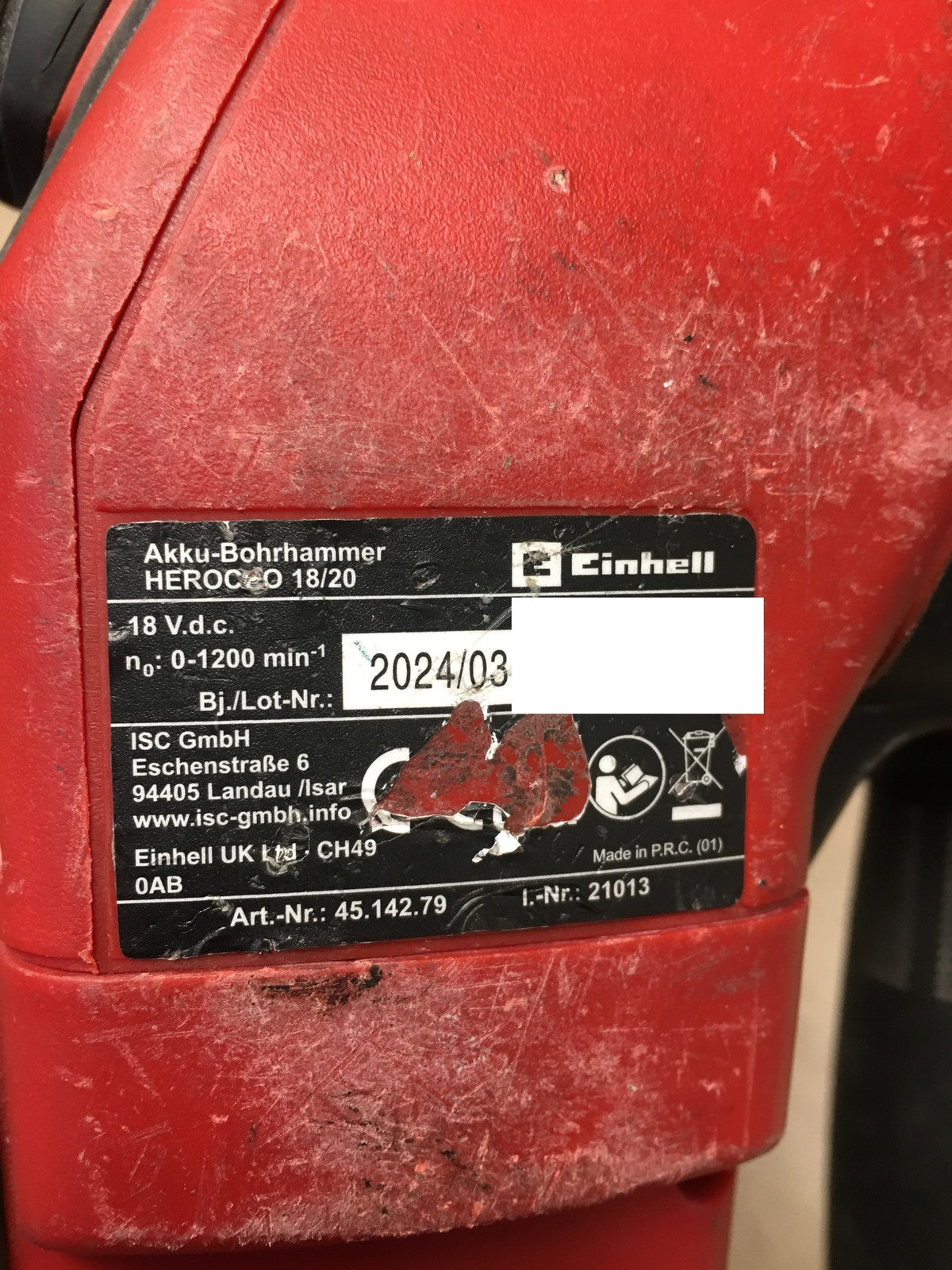 Einhell Herocco Akku-Bohr-/Meißelhammer 2.2J SDS-Plus SOLO inkl. Koffer, I38326