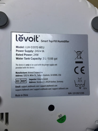 LEVOIT 3L Top Fill Luftbefeuchter LUH-D301S, I34590