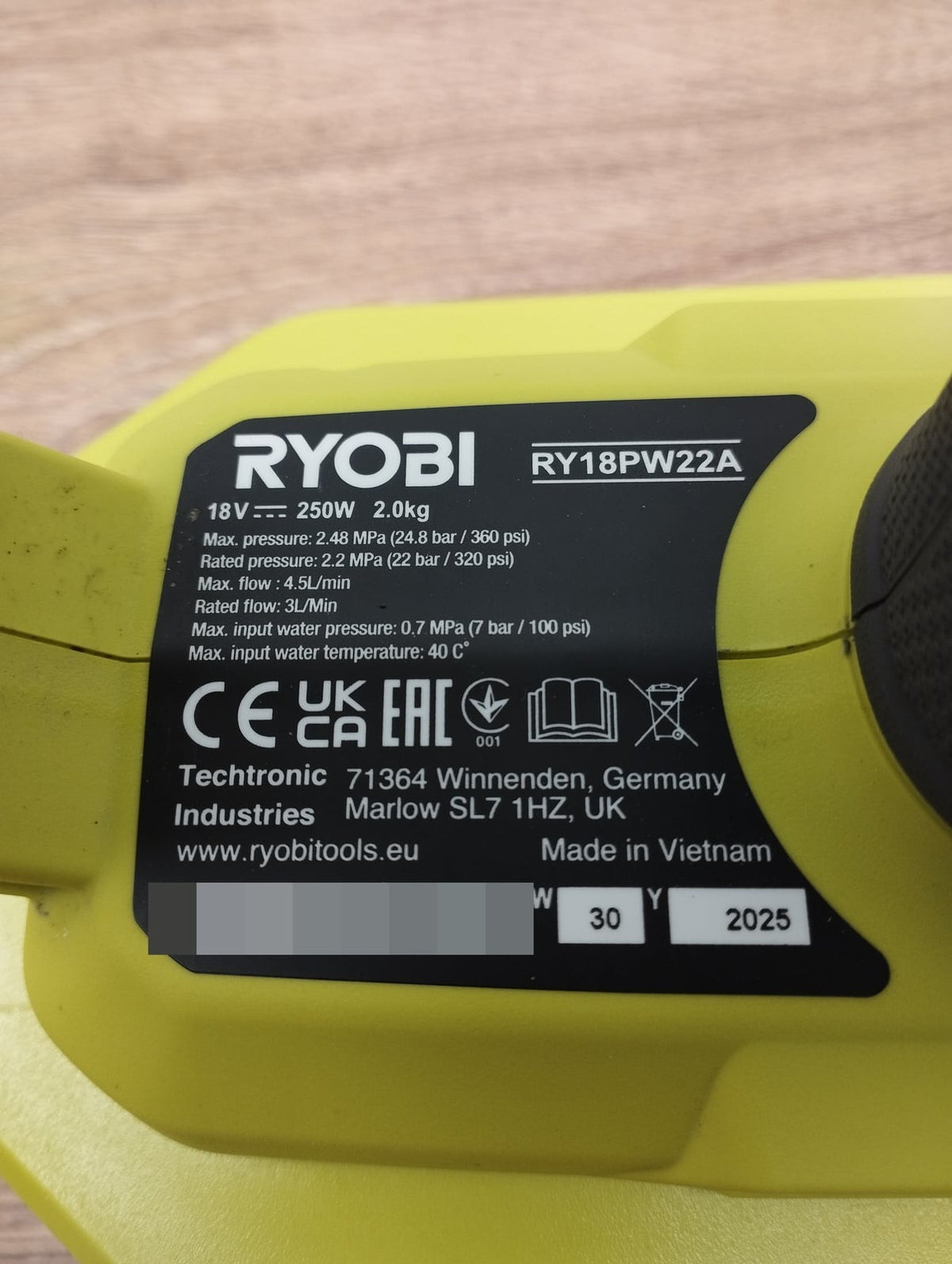 Ryobi RY18PW22A One+ Hochdruckreiniger Mitteldruckreiniger Kaltwasser solo