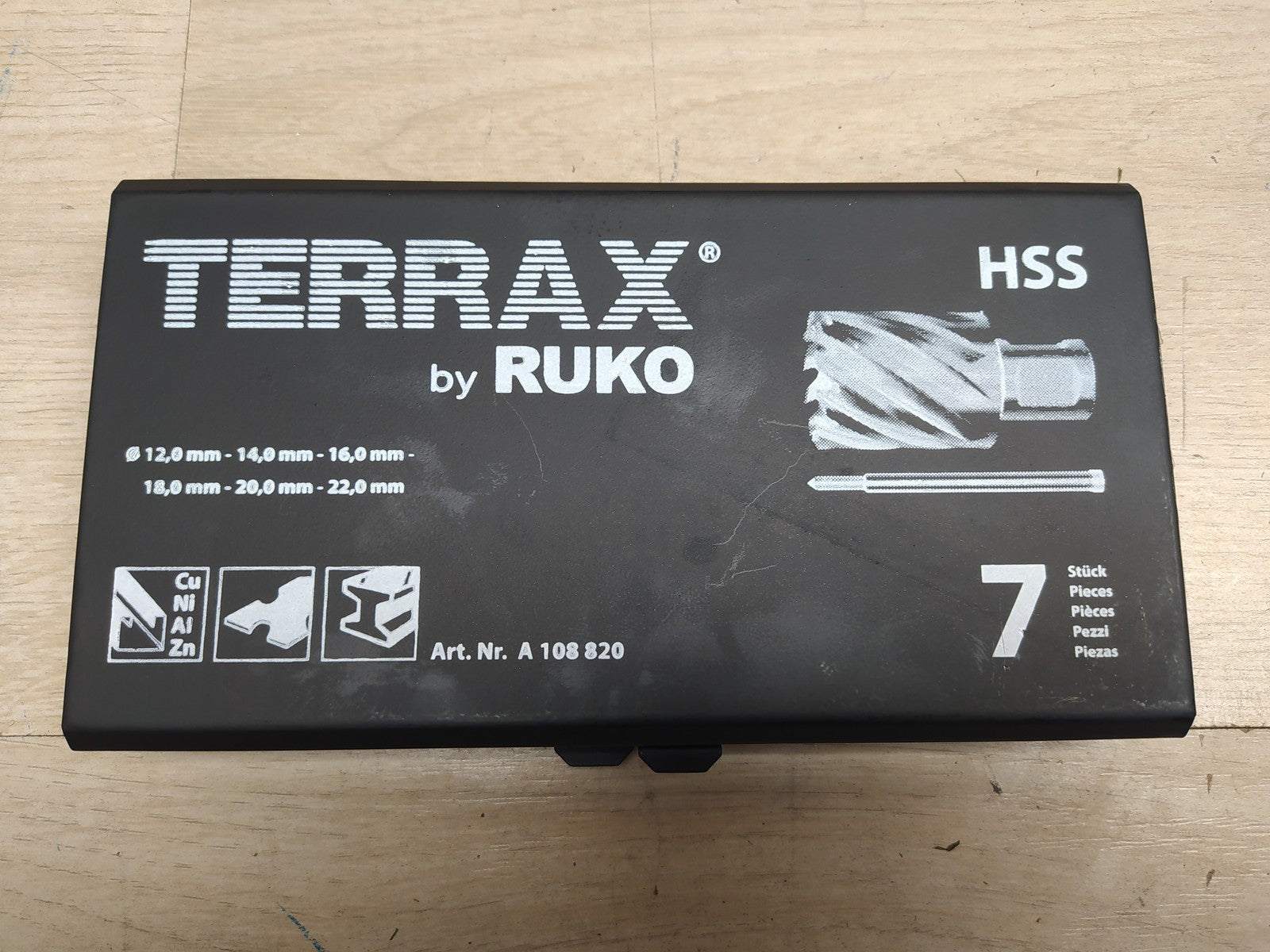 TERRAX A108820 Kernbohrer-Satz HSS mit Weldonschaft (3/4"), 7-teilig, I37271