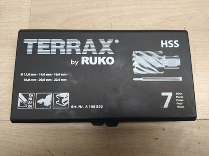TERRAX A108820 Kernbohrer-Satz HSS mit Weldonschaft (3/4"), 7-teilig, I37271