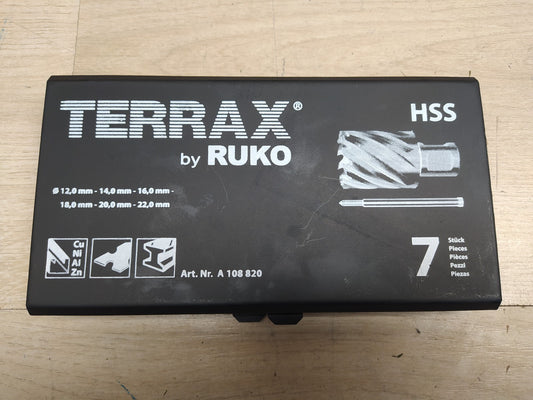 TERRAX A108820 Kernbohrer-Satz HSS mit Weldonschaft (3/4"), 7-teilig, I37271