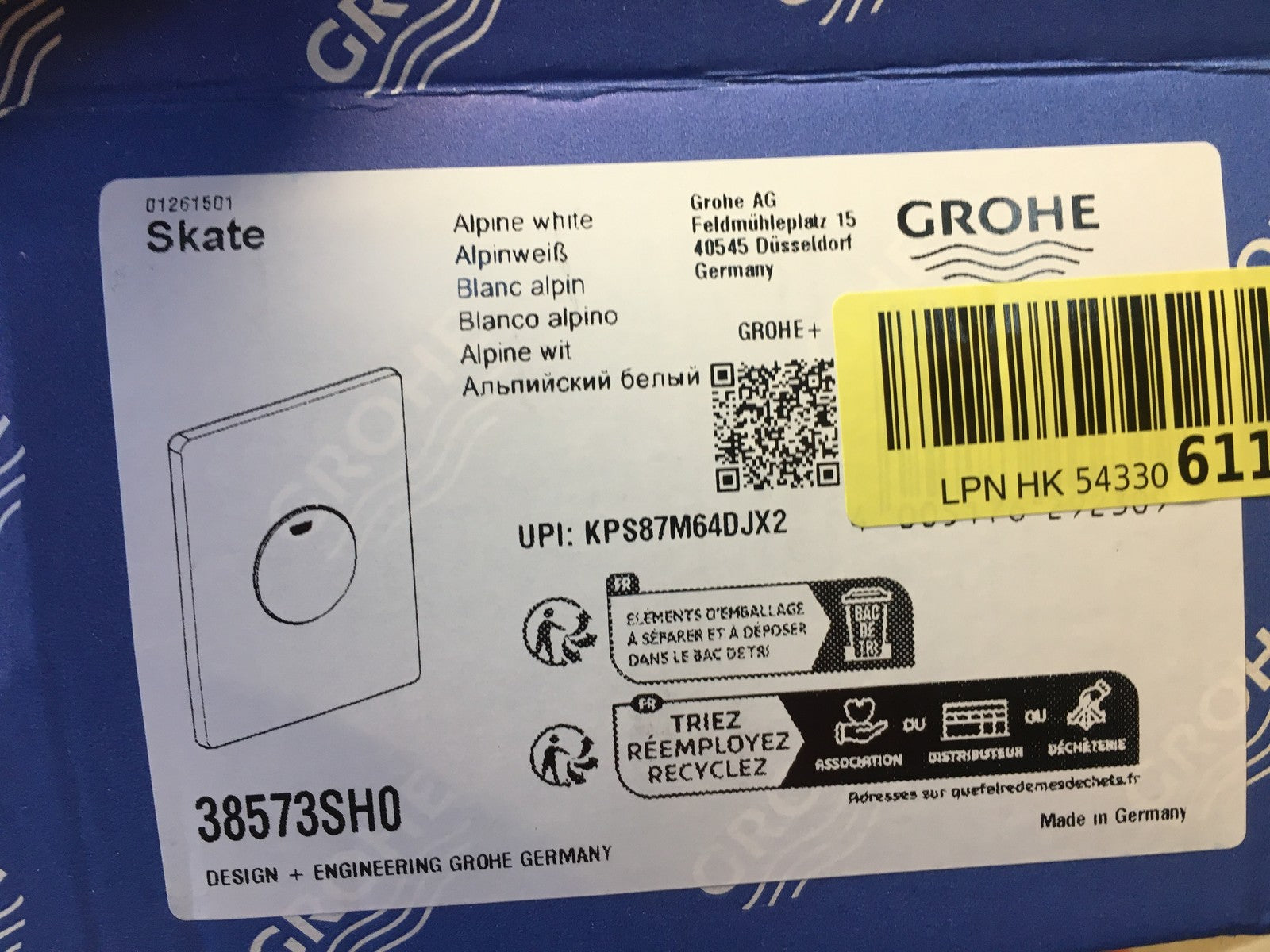 GROHE Skate Betätigungsplatte 38573SH0, für 1-Mengen-Betätigung, I40012