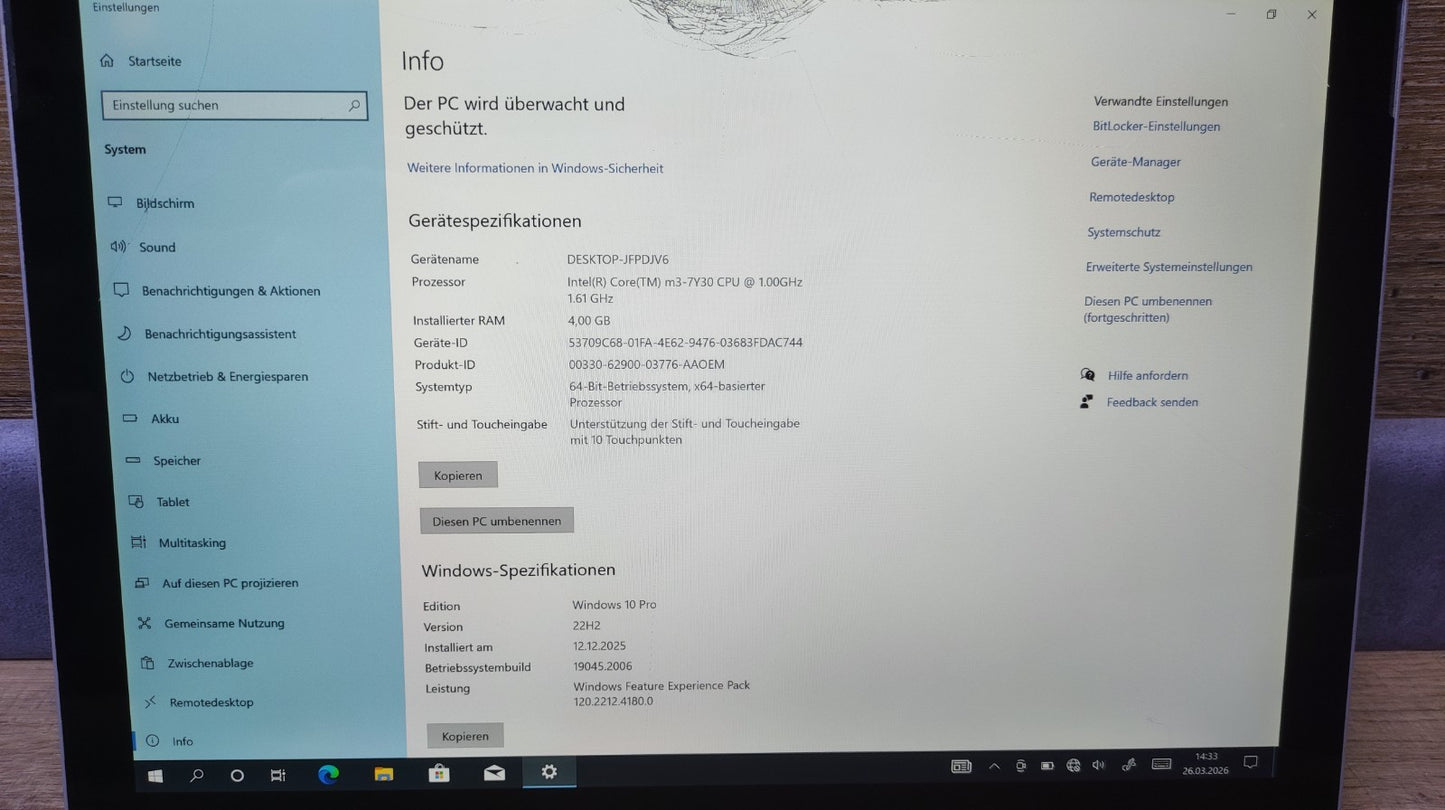 Microsoft Surface Pro 5 Tablet 12.3" 2736x1824 Intel m3-7Y30 4GB 128GB GLASBRUCH