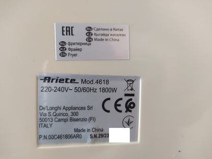 Ariete 4618 Heißluftfritteuse, 7 L, 1800W, Beige, I35958