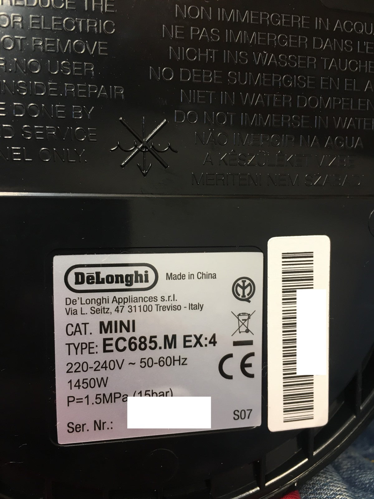De'Longhi EC685.M Espressomaschine mit Milchaufschäumer, 1350W, I39743