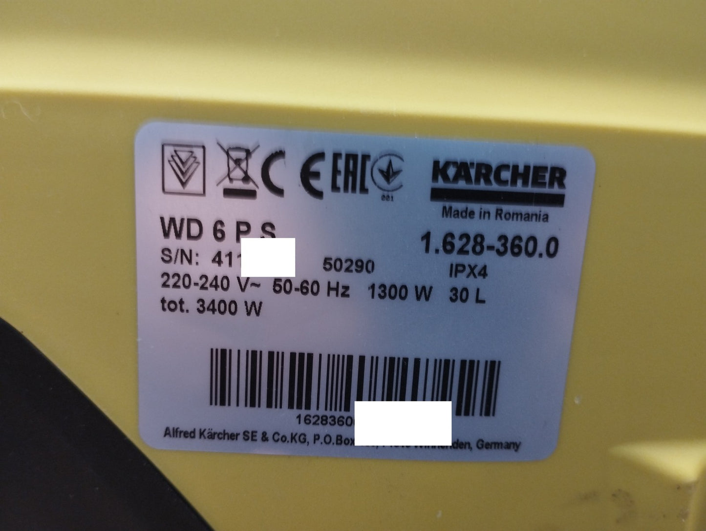 Kärcher Nass-/Trockensauger WD 6 P S (1.628-360.0), 1300 W, I39687