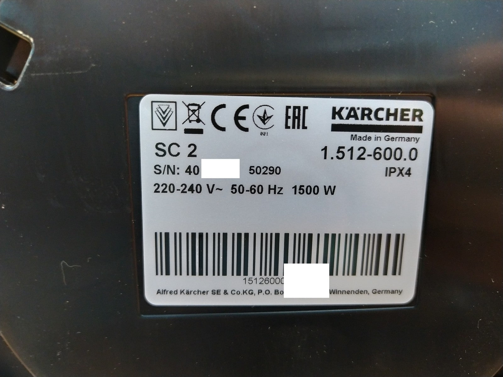 Kärcher Dampfreiniger SC 2 (1.512-600.0), 1500W, I39256