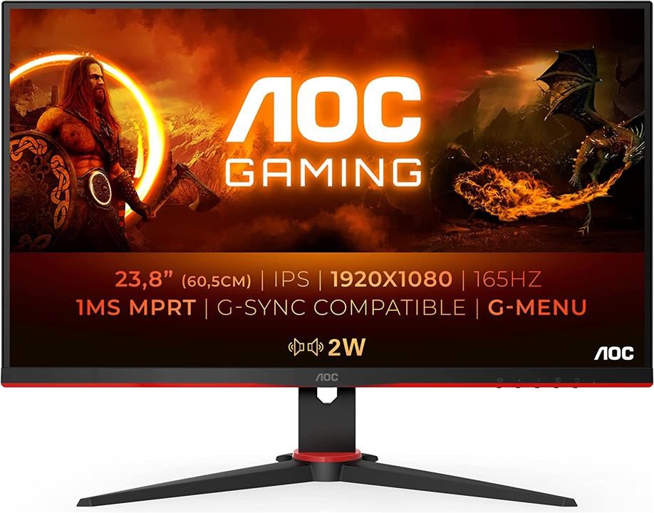 AOC 24G2SPU/BK Monitor 23.8" FHD 1920x1080 VGA HDMI DP Adaptive Sync 165Hz 1ms