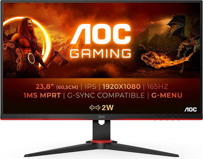 AOC 24G2SPU/BK Monitor 23.8" FHD 1920x1080 VGA HDMI DP Adaptive Sync 165Hz 1ms