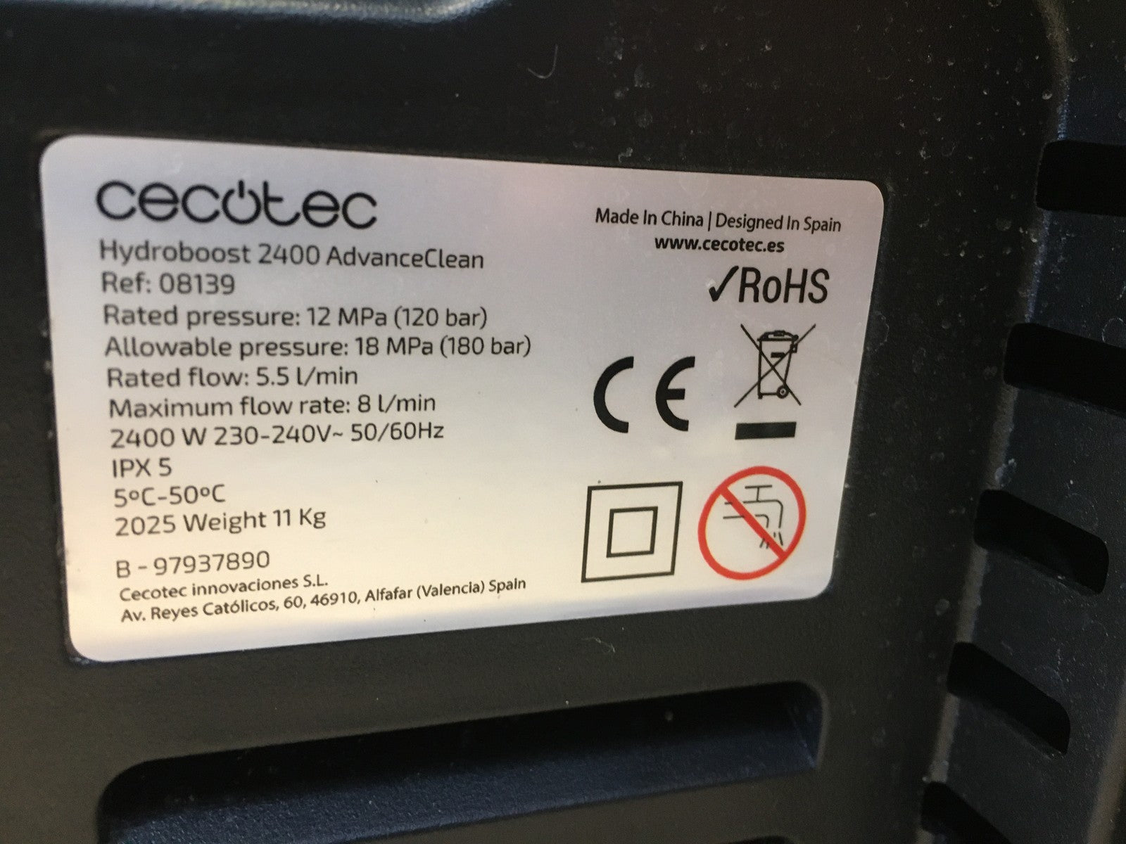 Cecotec 08139 Hochdruckreiniger HydroBoost 2400 AdvanceClean, 2400 W, I38182