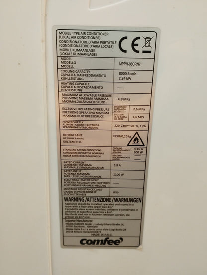 Comfee MPPH-08CRN7 Mobile Klimaanlage, 8000 BTU, Klimagerät, EEK:A, I39658