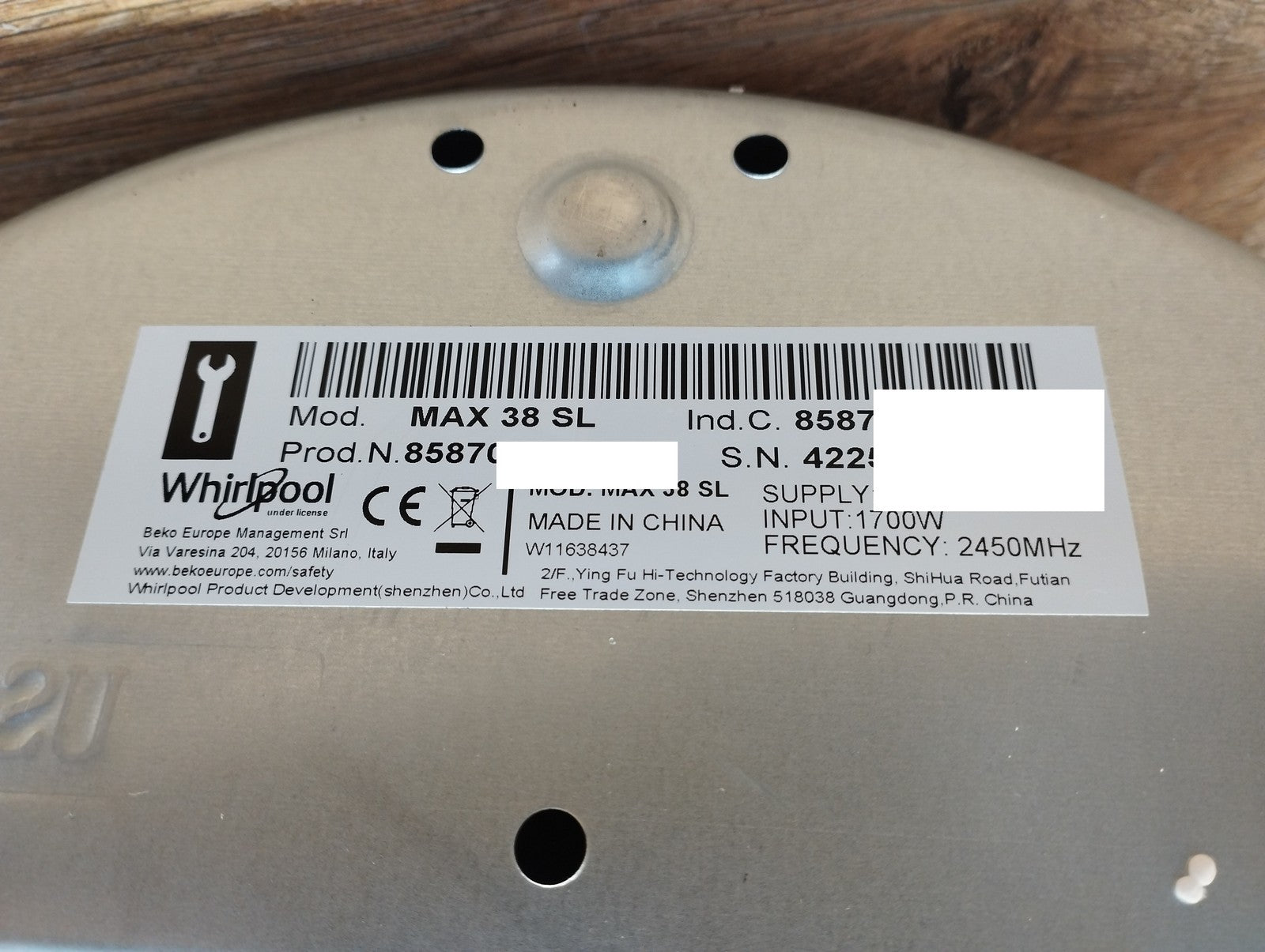 Whirlpool MAX 38 SL Mikrowelle 13L 700W, I39498