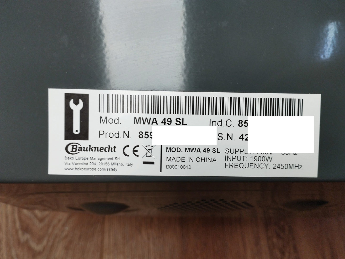 Bauknecht MWA 49 SL Mikrowellen-Backofen 25L, Dampfgarfunktion, I39518