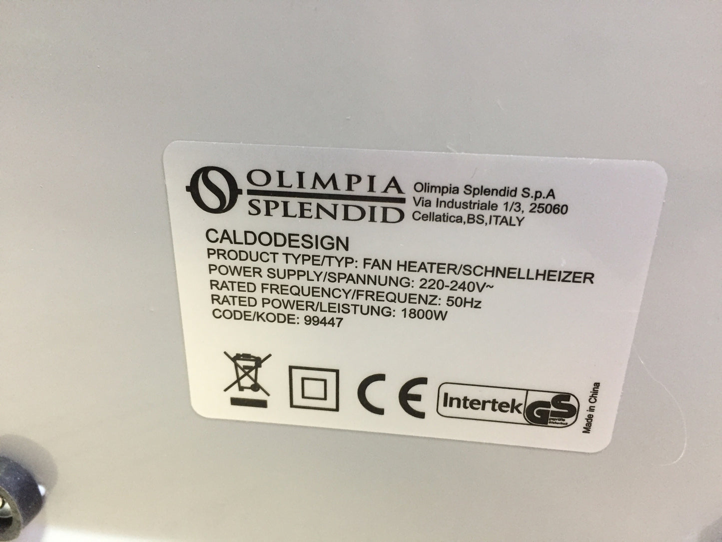 Olimpia Splendid 99447 Heizlüfter 1800W Caldo Design, Weiß, I26686