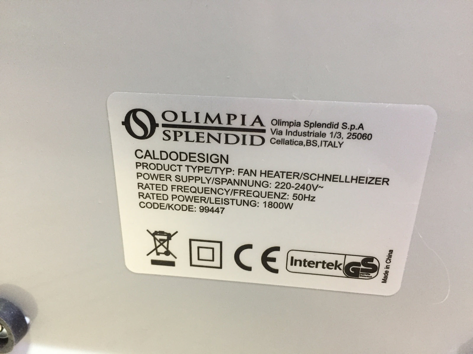 Olimpia Splendid 99447 Heizlüfter 1800W Caldo Design, Weiß, I26686