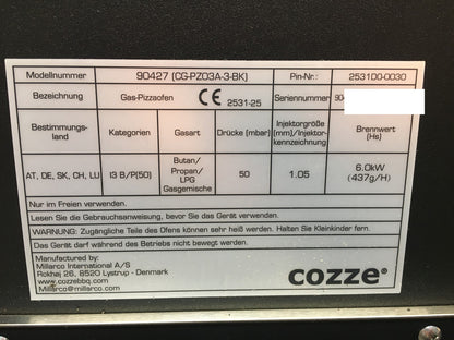 cozze 17" Pizzaofen mit rotierendem Pizzastein ‎90427, 6,0 kW Gasofen, I39032