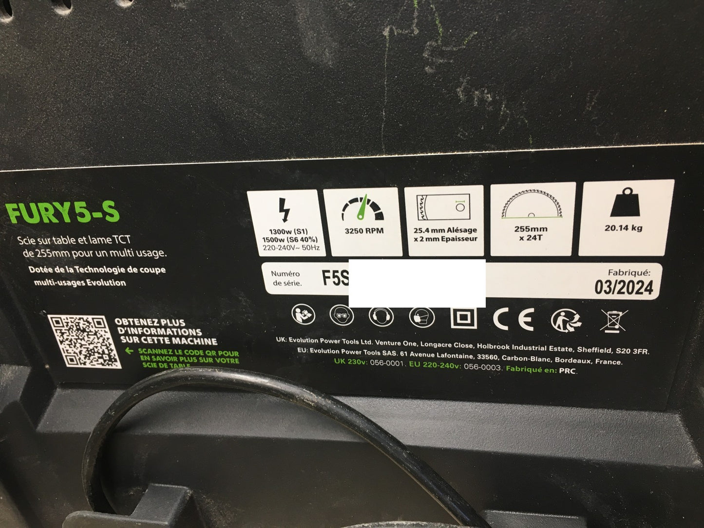 Evolution FURY5-S Tischkreissäge Tischsäge 230 V 255 mm, I37011