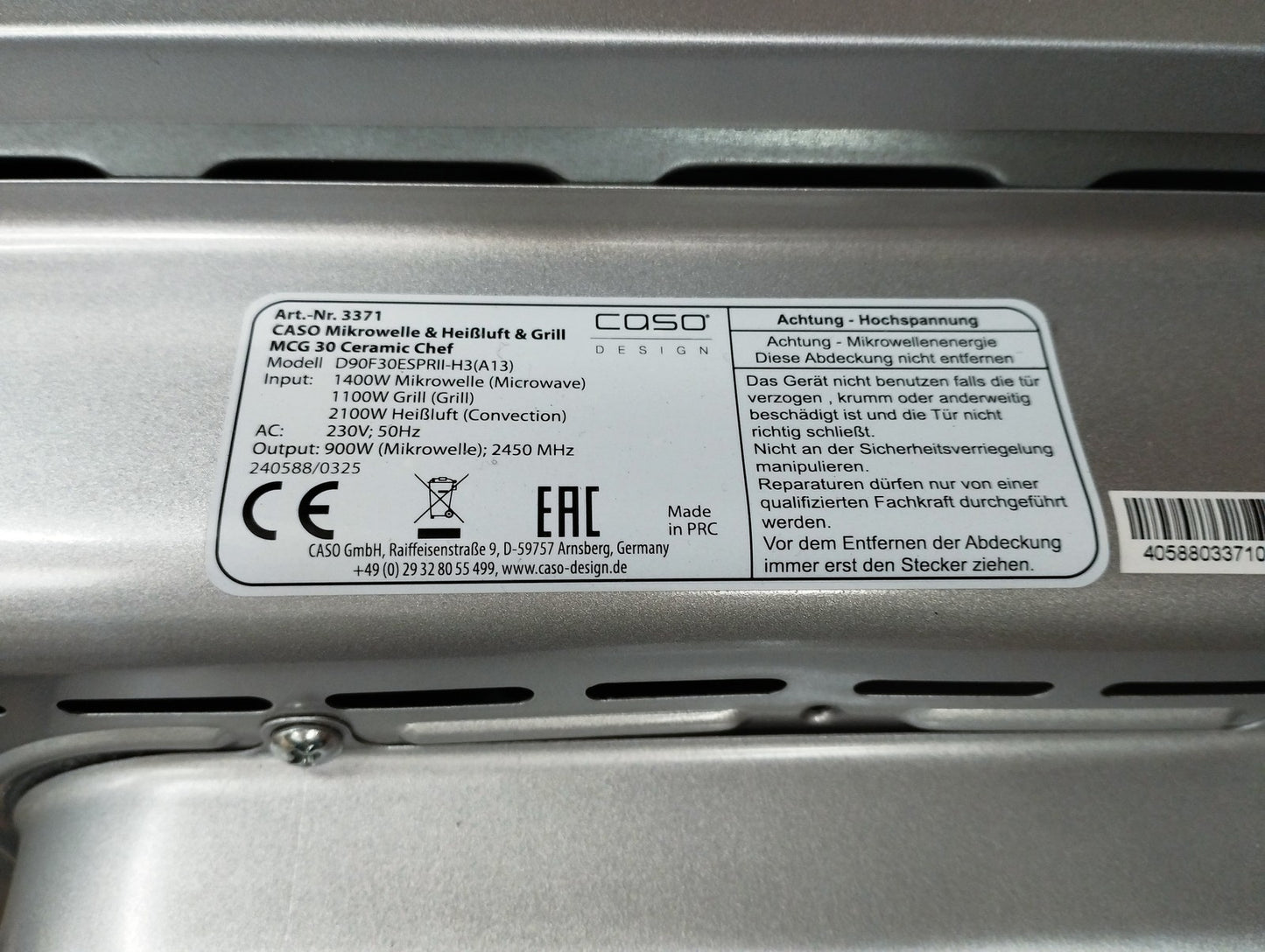 CASO MCG 30 Ceramic chef Mikrowelle mit Grill + Heißluft 2100W 30L, I39505