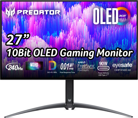 Acer Predator X27Ubmiipruzx Monitor 26.5" OLED 2560x1440 FreeSync 240Hz 0.01ms
