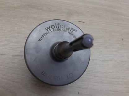 Wolfcraft 5490000 Bohrkrone 105 mm, mit Spanndorn mit Zentrierbohrer, I22426