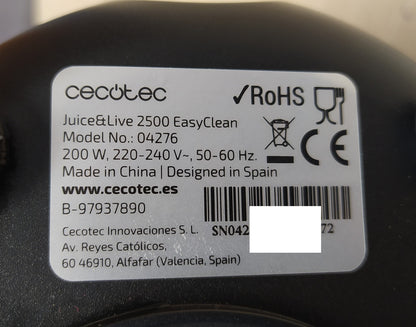 Cecotec Juice&Live 2500 EasyClean Kaltpress-Entsafter 200W (04276) I36075