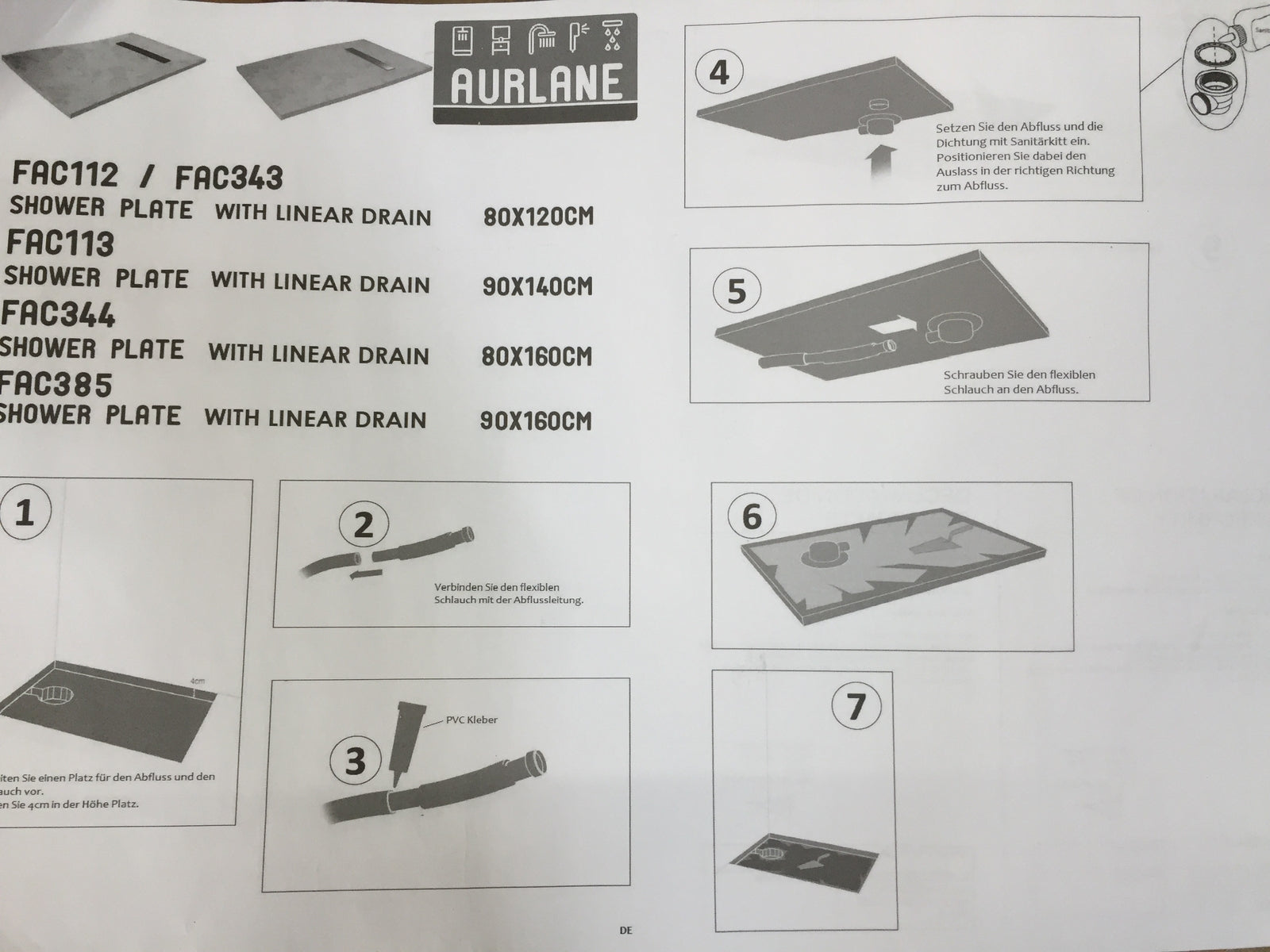 Aurlane Duschelement 80 x140 x 4 cm direkt befliesbar I27183