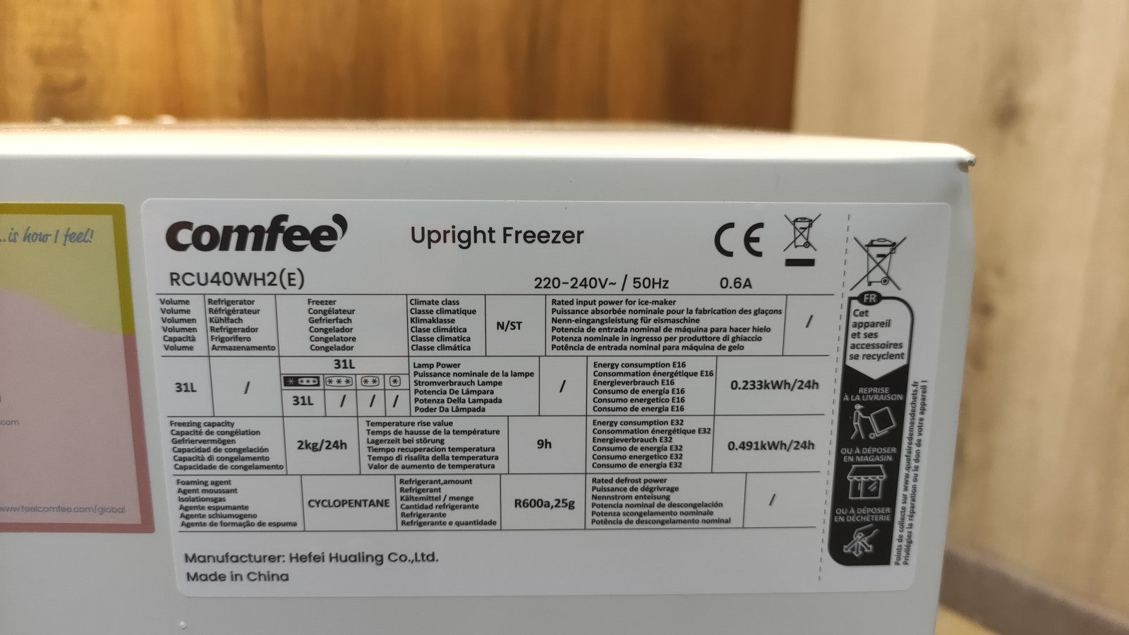 COMFEE RCU40WH3EU(E) Gefrierschrank klein (-24℃) 31L, I39692
