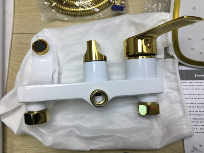 QJUZO Duschset mit Thermostat, Regendusche, golden-weiß, I35101