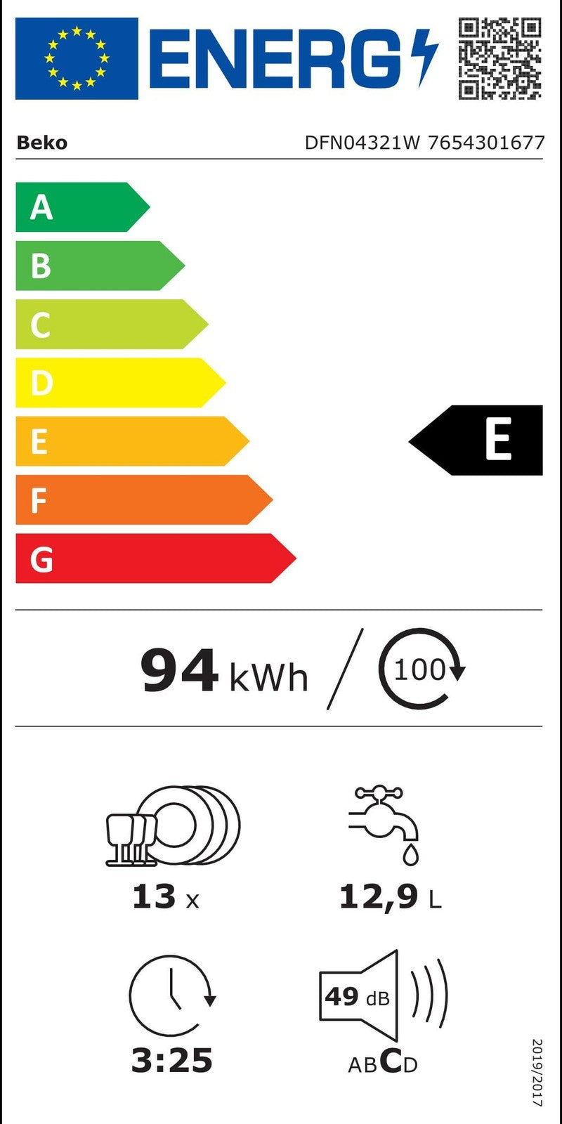 Beko DFN04321W Freistehender Geschirrspüler 60 cm EEK: E I34698