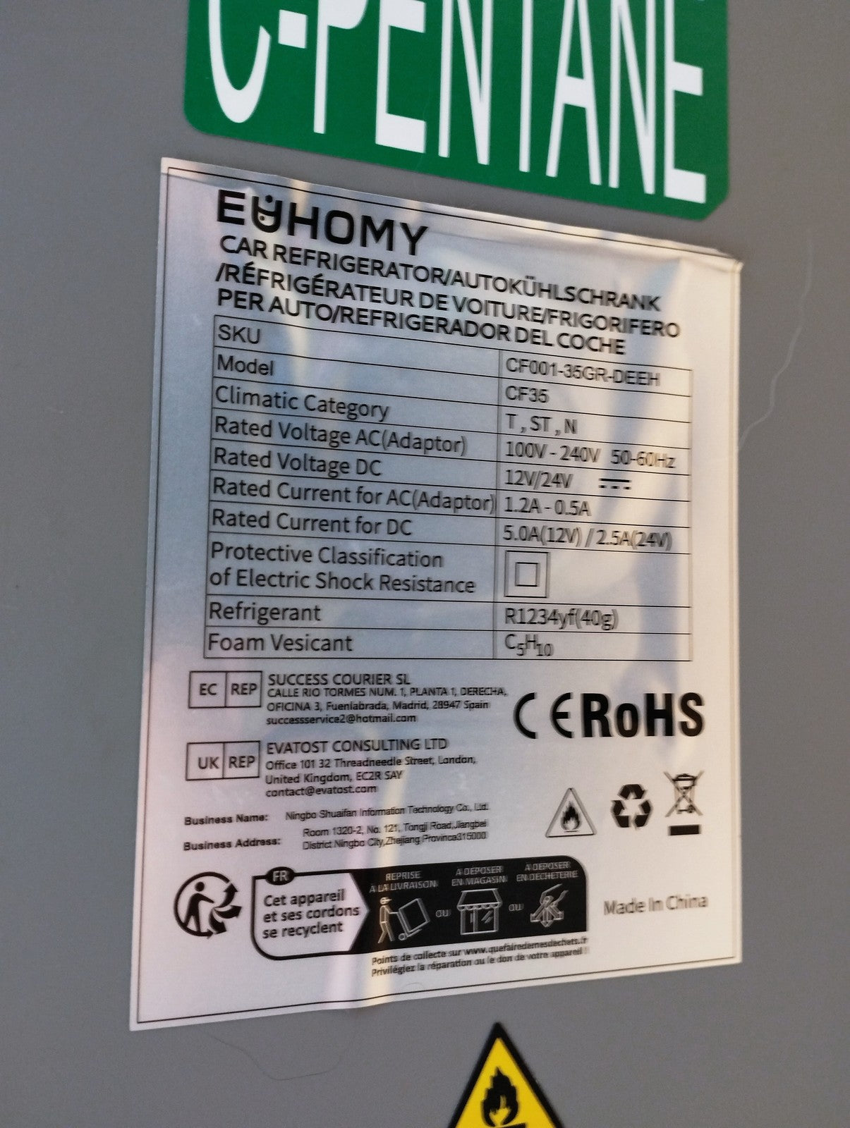 EUHOMY CF35 Kompressor Kühlbox3 0,6L 12V/24V DC, I39435