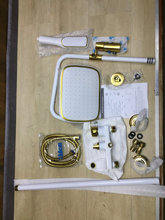 QJUZO Duschset mit Thermostat, Regendusche, golden-weiß, I35101