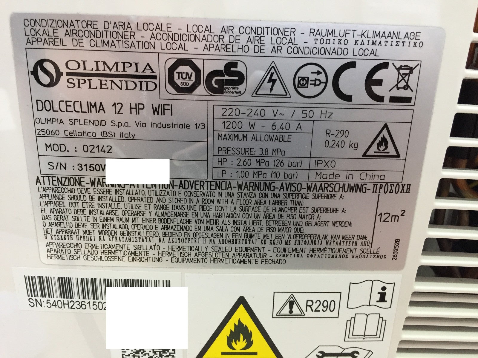 Olimpia Splendid Dolceclima 12 HP WiFi Klimaanlage 02142 I39092