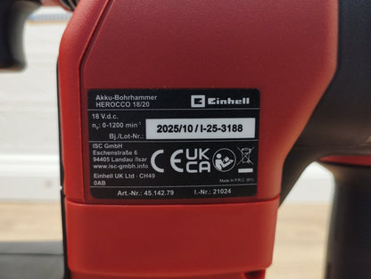 Einhell HEROCCO 18/20 Akku-Bohrhammer 18 V SDS-plus 0-1200 min-1 ohne Akku